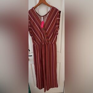 NWT Xhilaration Striped V-Neck rayon Jumpsuit Size Large